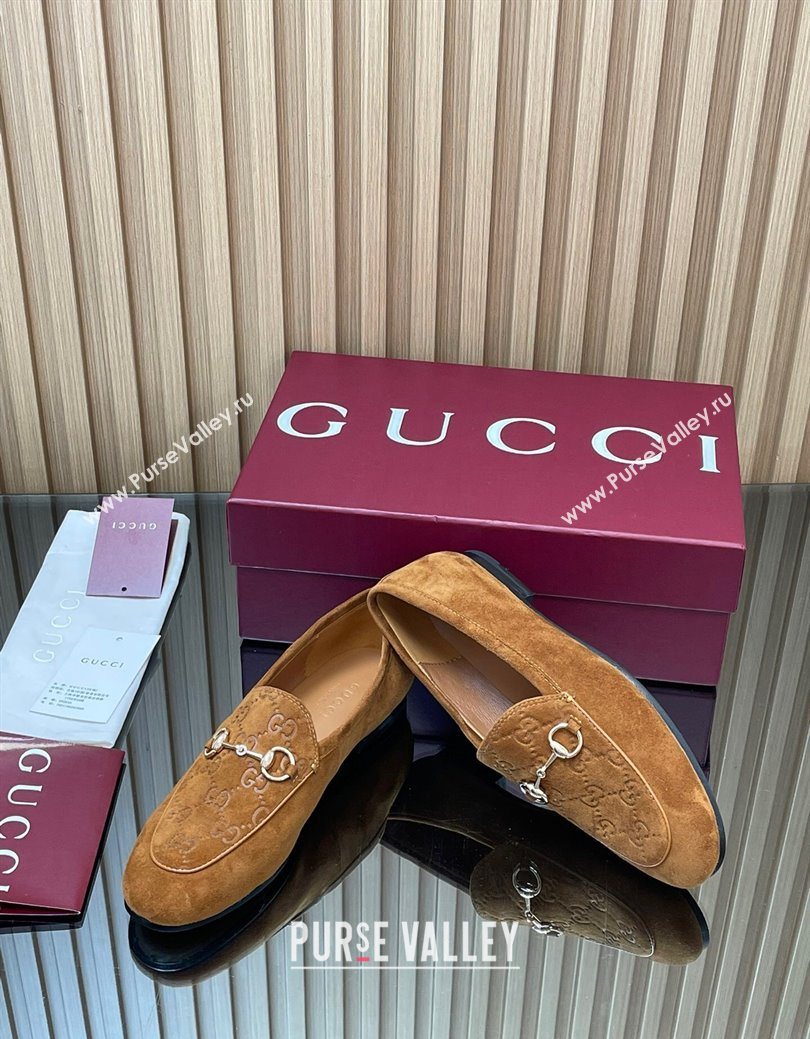 Gucci Jordaan GG Upper Suede Flat Loafers with Horsebit Light Brown 2025 840725 (MD-250828098)