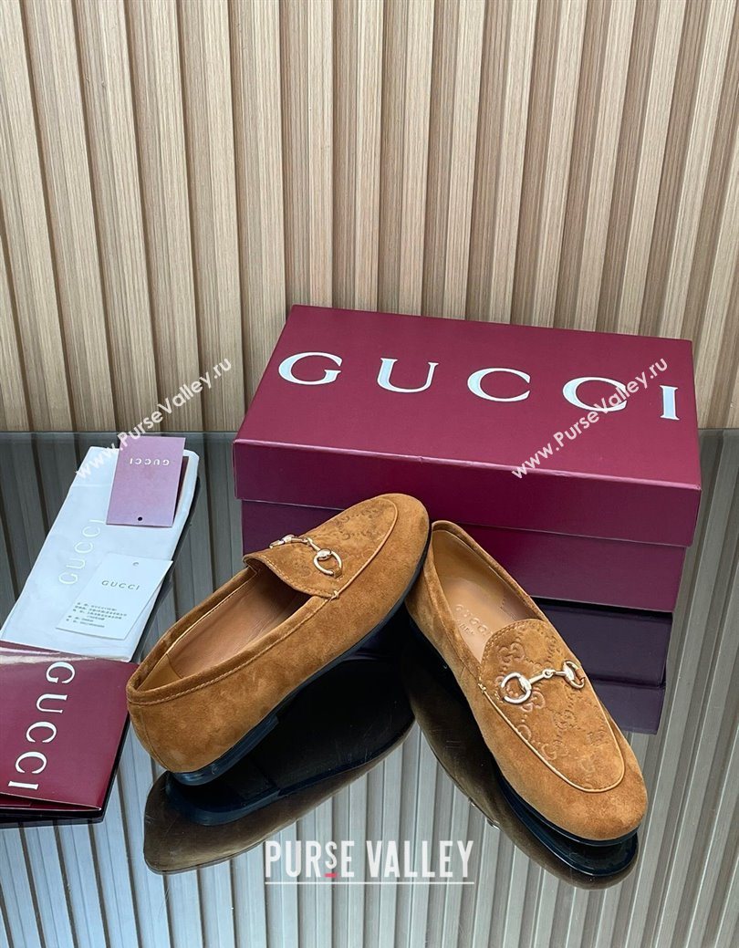 Gucci Jordaan GG Upper Suede Flat Loafers with Horsebit Light Brown 2025 840725 (MD-250828098)