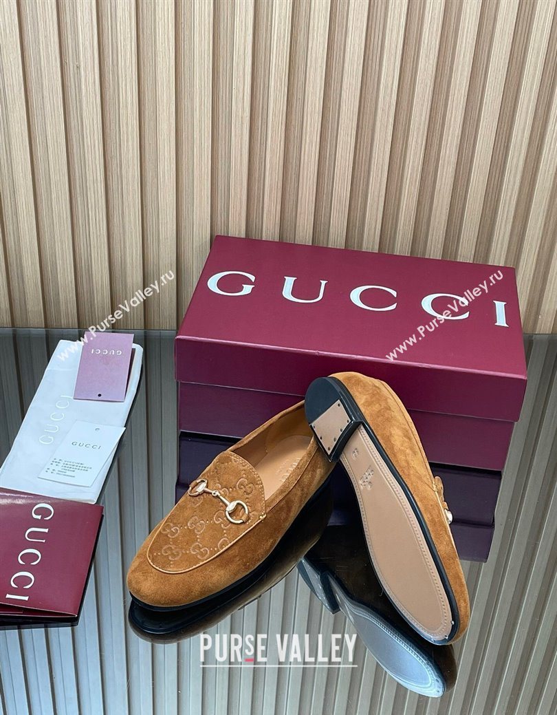 Gucci Jordaan GG Upper Suede Flat Loafers with Horsebit Light Brown 2025 840725 (MD-250828098)