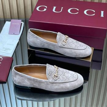Gucci Jordaan GG Upper Suede Flat Loafers with Horsebit Grey2 2025 840725 (MD-250828099)