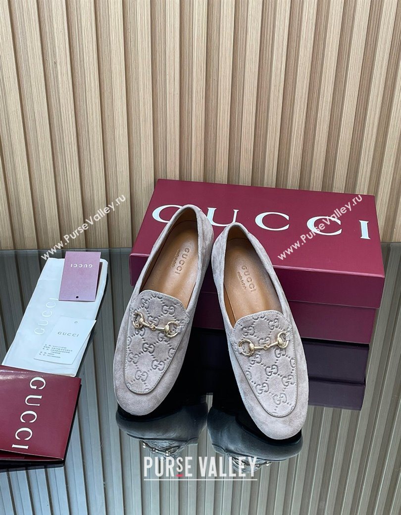 Gucci Jordaan GG Upper Suede Flat Loafers with Horsebit Grey2 2025 840725 (MD-250828099)
