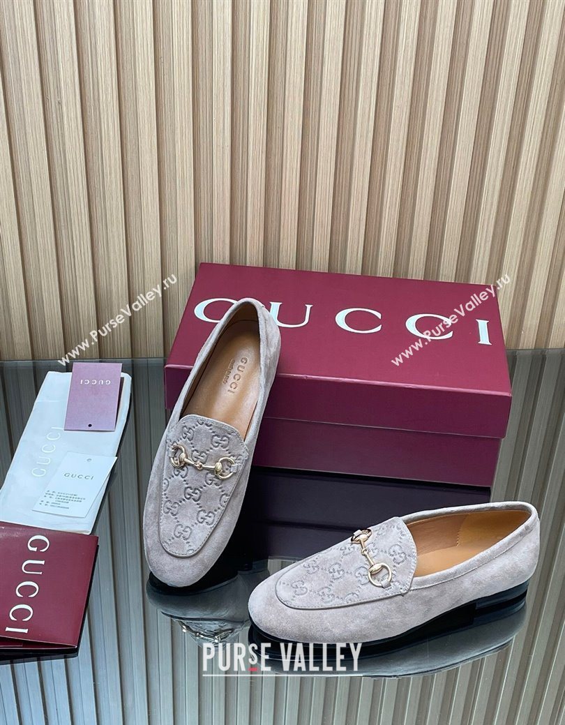 Gucci Jordaan GG Upper Suede Flat Loafers with Horsebit Grey2 2025 840725 (MD-250828099)