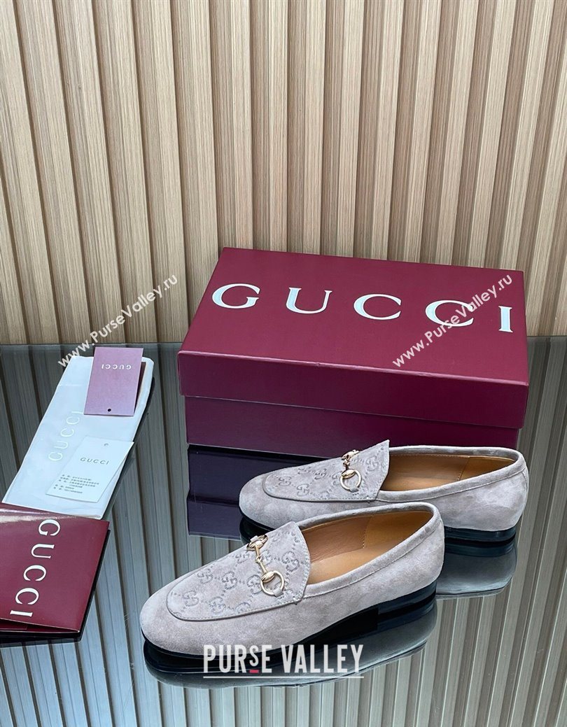 Gucci Jordaan GG Upper Suede Flat Loafers with Horsebit Grey2 2025 840725 (MD-250828099)