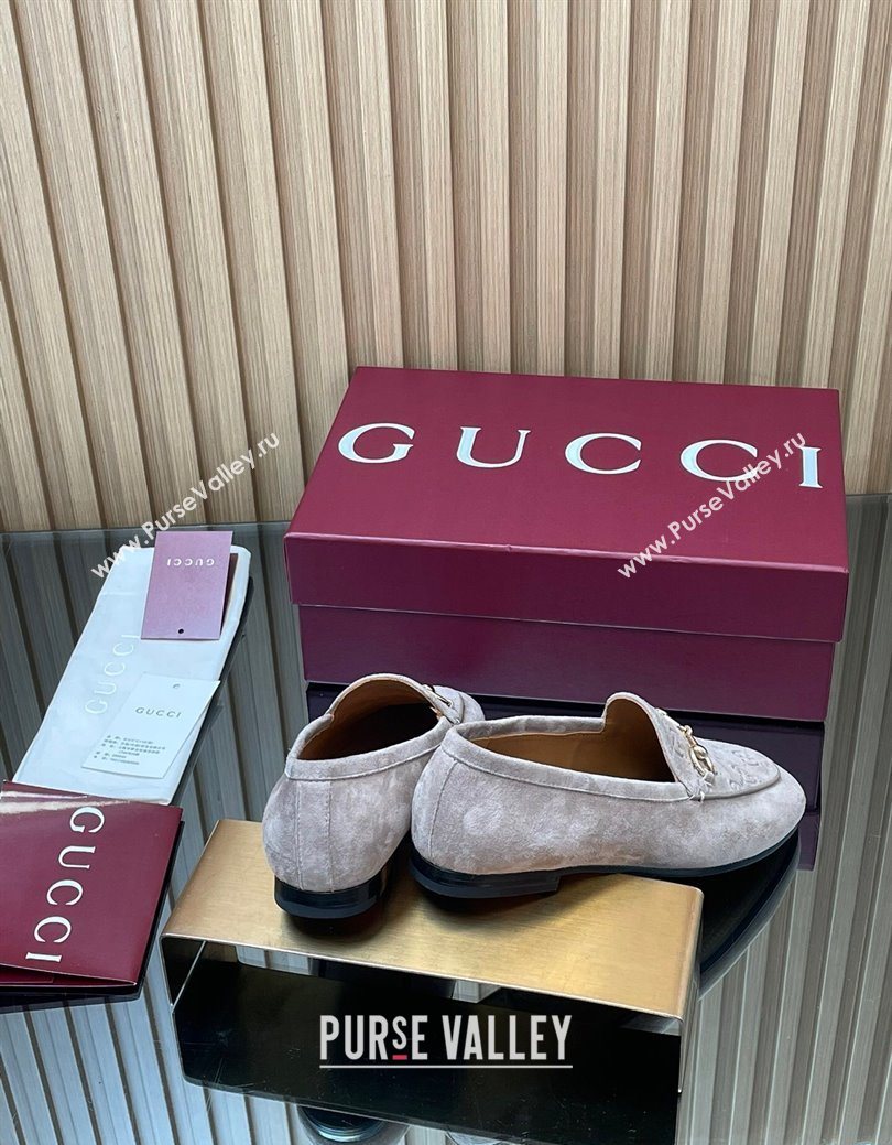 Gucci Jordaan GG Upper Suede Flat Loafers with Horsebit Grey2 2025 840725 (MD-250828099)