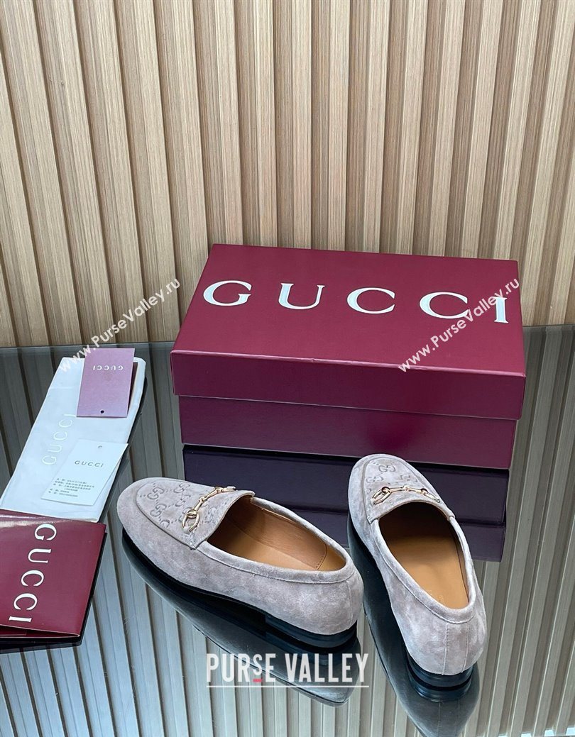 Gucci Jordaan GG Upper Suede Flat Loafers with Horsebit Grey2 2025 840725 (MD-250828099)