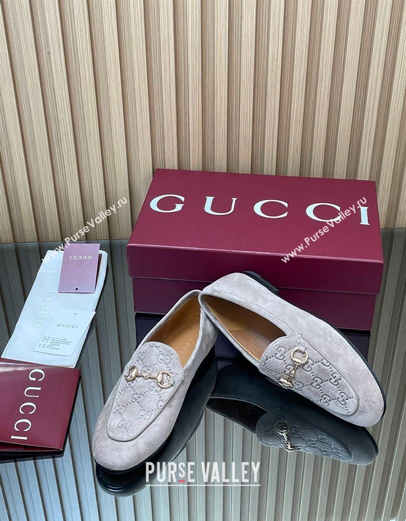 Gucci Jordaan GG Upper Suede Flat Loafers with Horsebit Grey2 2025 840725 (MD-250828099)