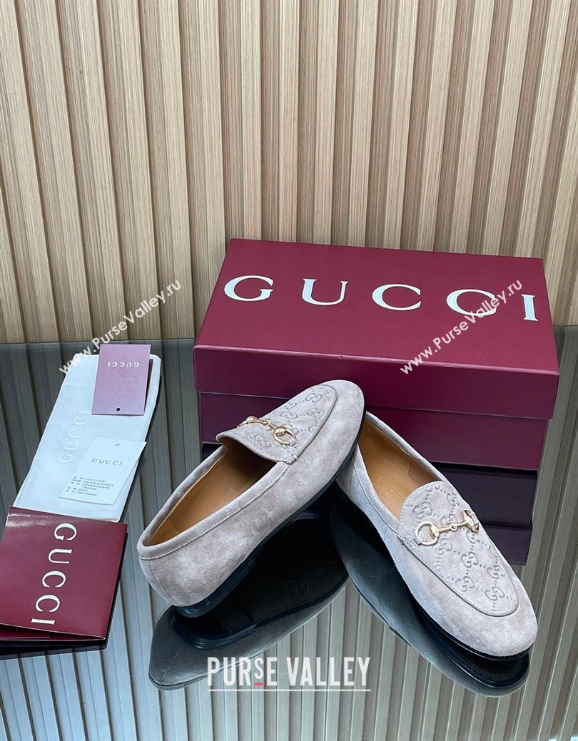 Gucci Jordaan GG Upper Suede Flat Loafers with Horsebit Grey2 2025 840725 (MD-250828099)