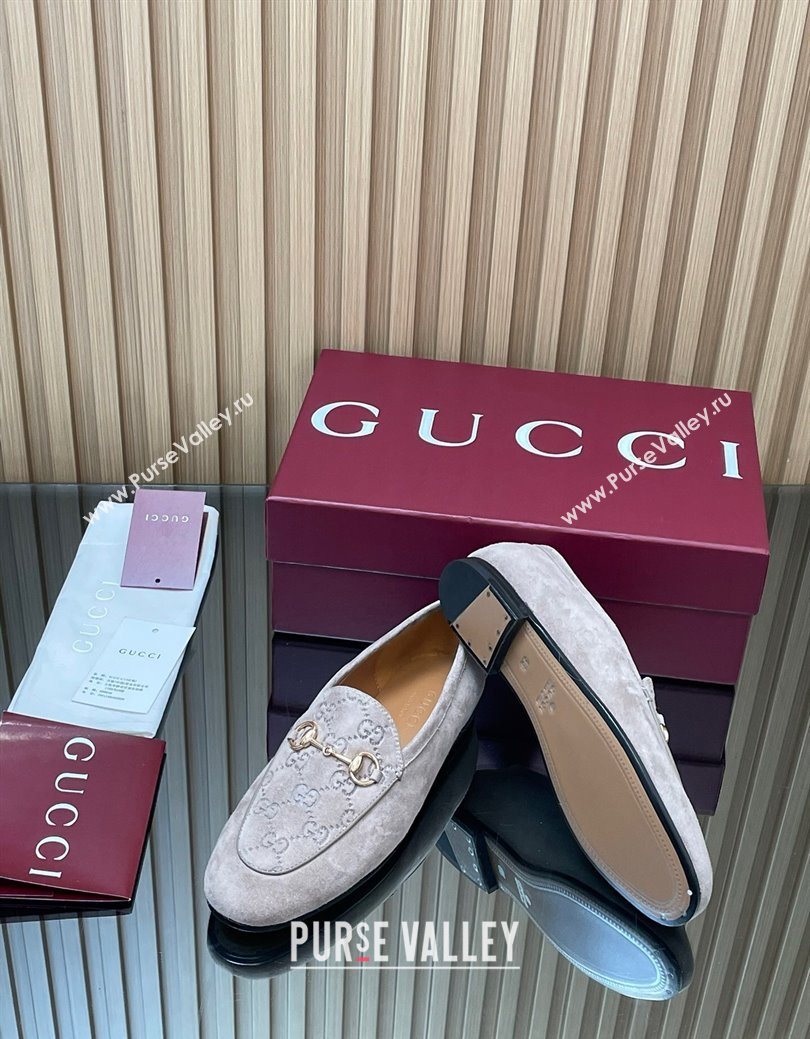 Gucci Jordaan GG Upper Suede Flat Loafers with Horsebit Grey2 2025 840725 (MD-250828099)