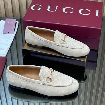 Gucci Jordaan GG Upper Suede Flat Loafers with Horsebit Light Grey 2025 840725 (MD-250828100)