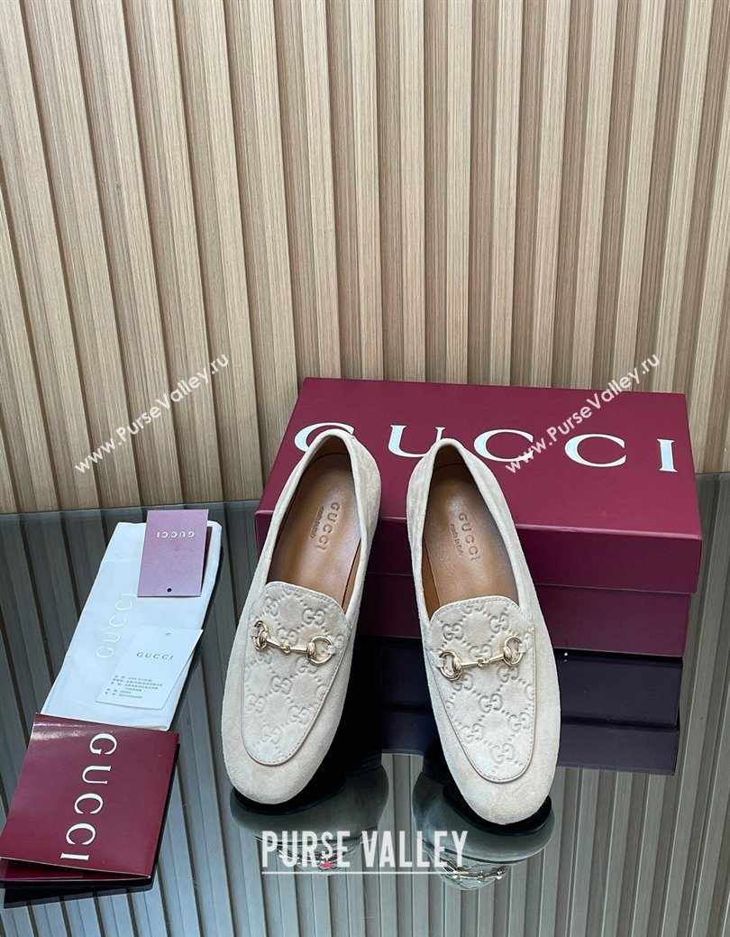 Gucci Jordaan GG Upper Suede Flat Loafers with Horsebit Light Grey 2025 840725 (MD-250828100)