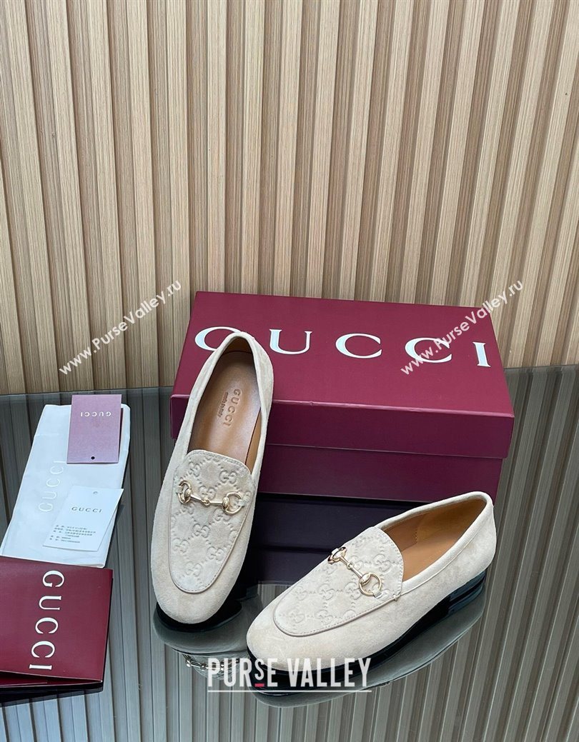 Gucci Jordaan GG Upper Suede Flat Loafers with Horsebit Light Grey 2025 840725 (MD-250828100)