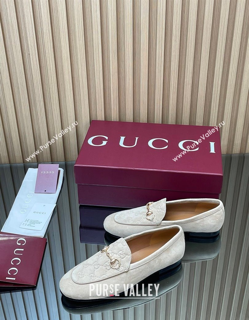Gucci Jordaan GG Upper Suede Flat Loafers with Horsebit Light Grey 2025 840725 (MD-250828100)