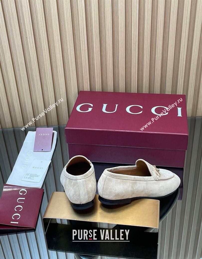 Gucci Jordaan GG Upper Suede Flat Loafers with Horsebit Light Grey 2025 840725 (MD-250828100)