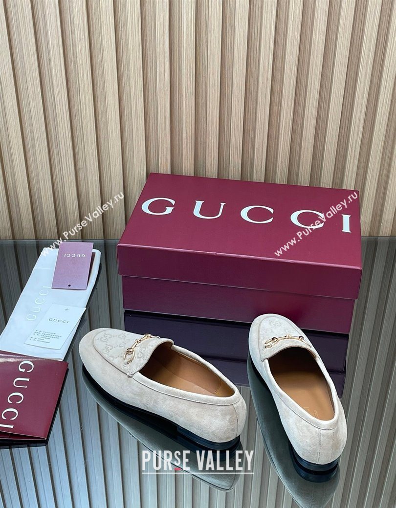 Gucci Jordaan GG Upper Suede Flat Loafers with Horsebit Light Grey 2025 840725 (MD-250828100)