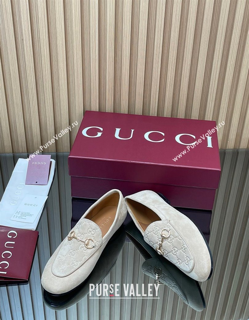 Gucci Jordaan GG Upper Suede Flat Loafers with Horsebit Light Grey 2025 840725 (MD-250828100)