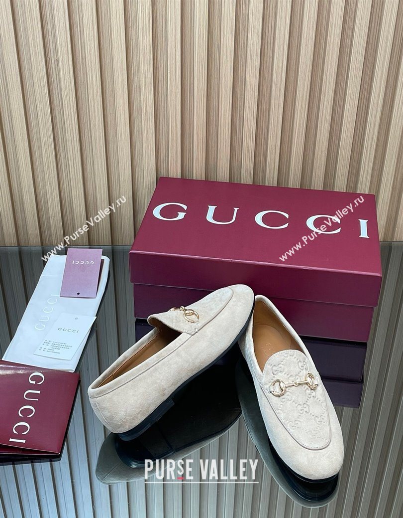 Gucci Jordaan GG Upper Suede Flat Loafers with Horsebit Light Grey 2025 840725 (MD-250828100)