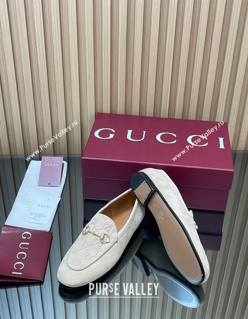 Gucci Jordaan GG Upper Suede Flat Loafers with Horsebit Light Grey 2025 840725 (MD-250828100)