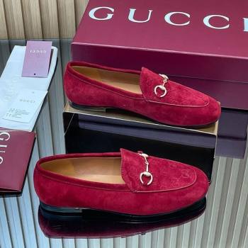 Gucci Jordaan GG Upper Suede Flat Loafers with Horsebit Red 2025 840725 (MD-250828101)