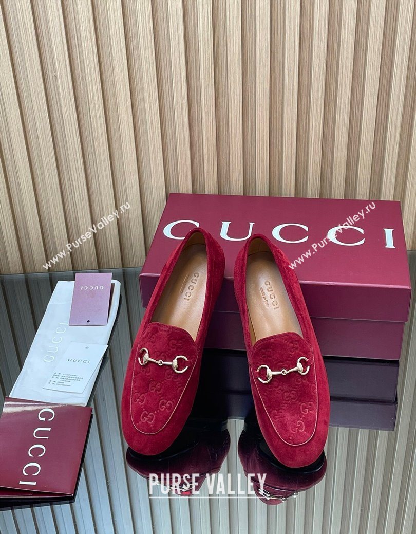 Gucci Jordaan GG Upper Suede Flat Loafers with Horsebit Red 2025 840725 (MD-250828101)
