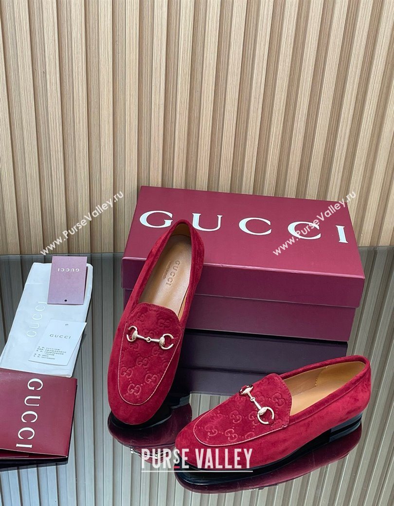 Gucci Jordaan GG Upper Suede Flat Loafers with Horsebit Red 2025 840725 (MD-250828101)
