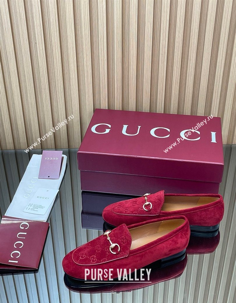 Gucci Jordaan GG Upper Suede Flat Loafers with Horsebit Red 2025 840725 (MD-250828101)