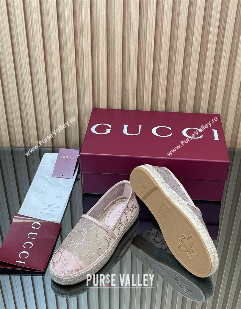 Gucci GG Strass Mesh Espadrilles Flat Light Pink 2025 GG082805 (MD-250828074)