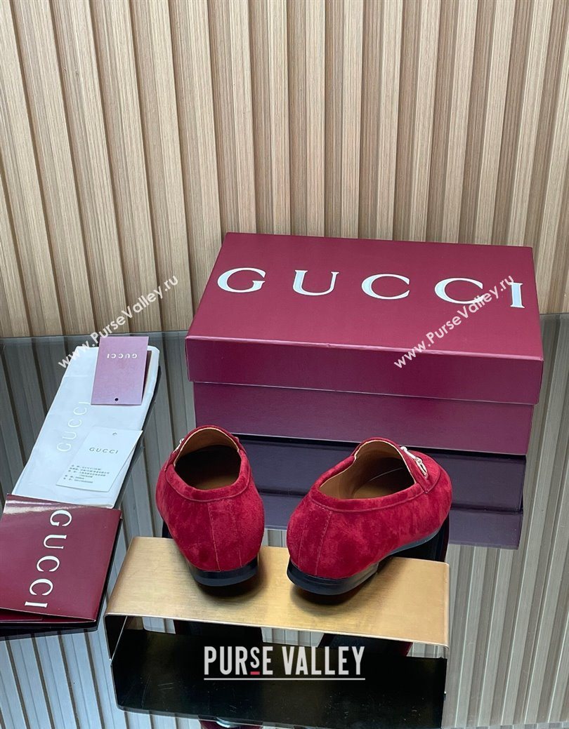 Gucci Jordaan GG Upper Suede Flat Loafers with Horsebit Red 2025 840725 (MD-250828101)