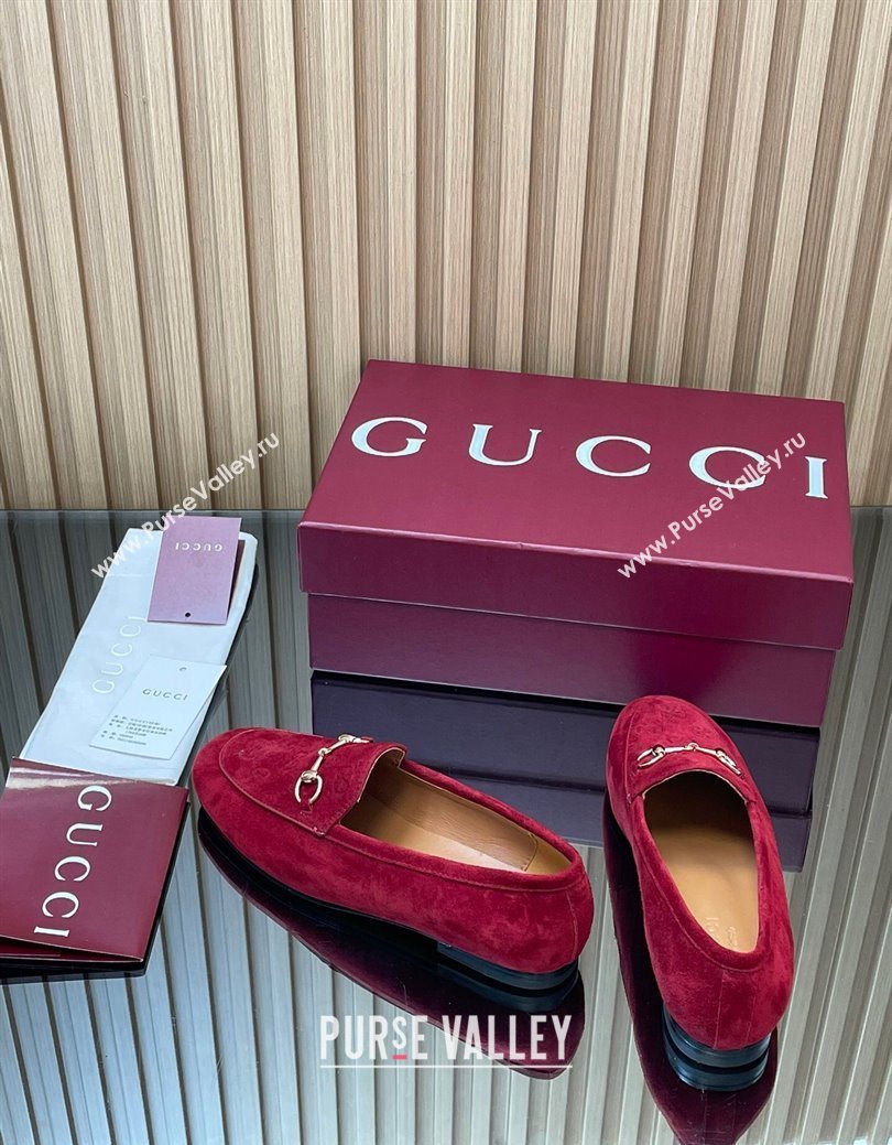 Gucci Jordaan GG Upper Suede Flat Loafers with Horsebit Red 2025 840725 (MD-250828101)