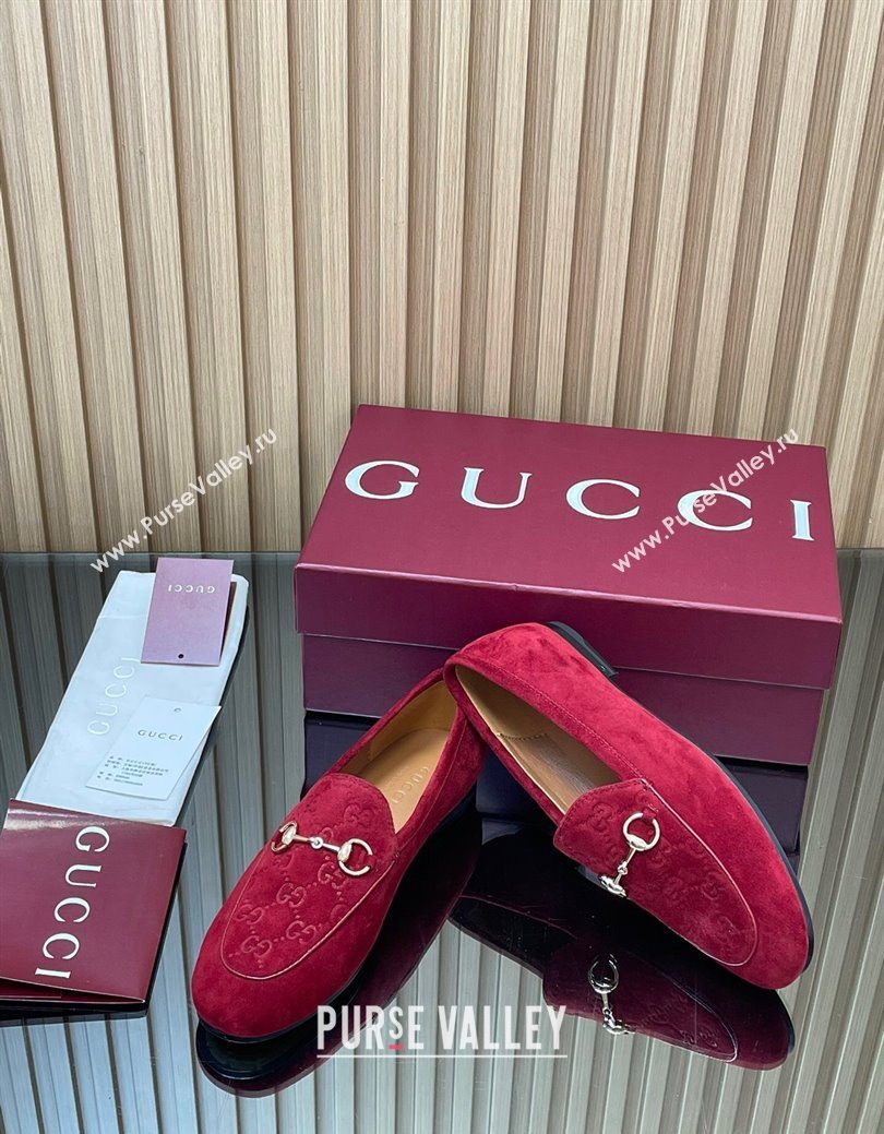 Gucci Jordaan GG Upper Suede Flat Loafers with Horsebit Red 2025 840725 (MD-250828101)