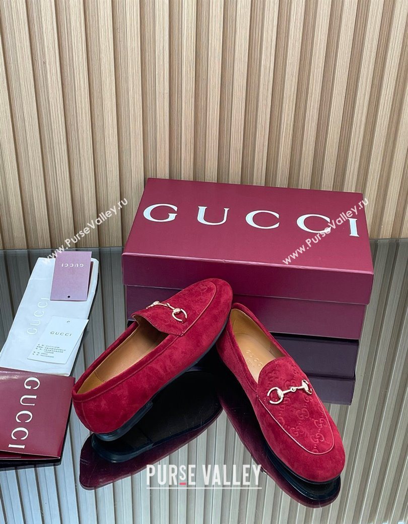 Gucci Jordaan GG Upper Suede Flat Loafers with Horsebit Red 2025 840725 (MD-250828101)
