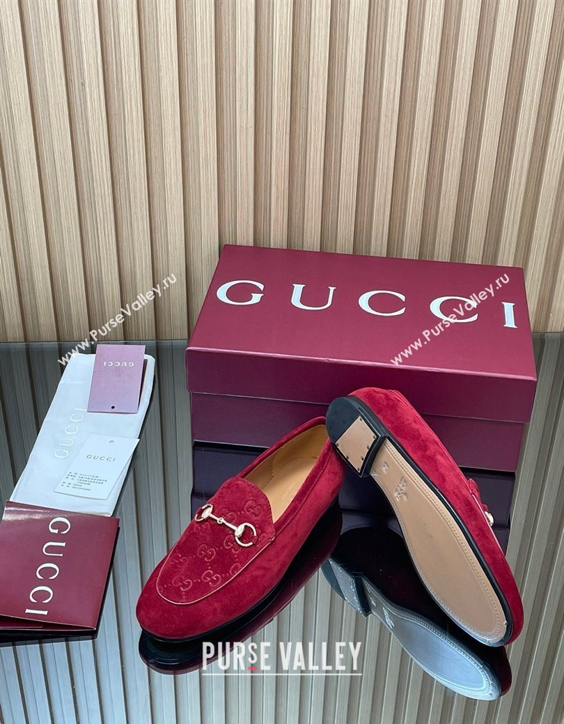 Gucci Jordaan GG Upper Suede Flat Loafers with Horsebit Red 2025 840725 (MD-250828101)