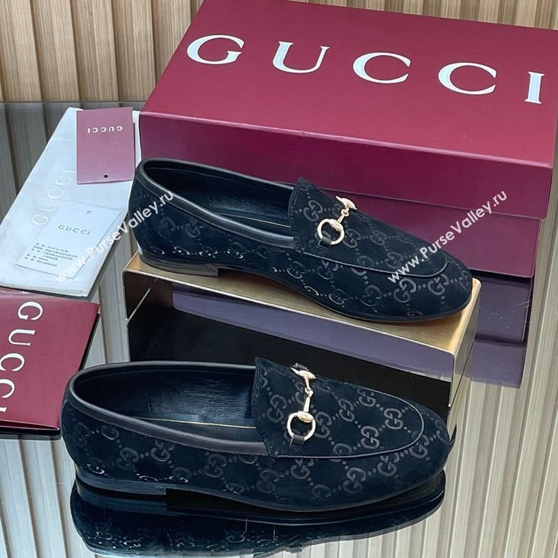 Gucci Jordaan GG Allover Suede Flat Loafers with Horsebit Black 2025 840725 (MD-250828102)
