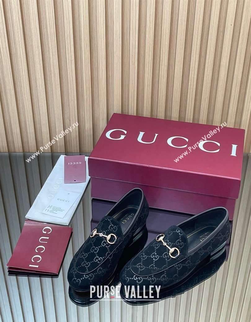 Gucci Jordaan GG Allover Suede Flat Loafers with Horsebit Black 2025 840725 (MD-250828102)