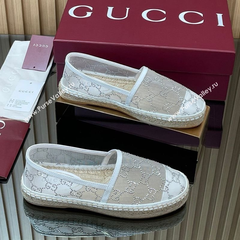 Gucci GG Strass Mesh Espadrilles Flat White 2025 GG082805 (MD-250828075)
