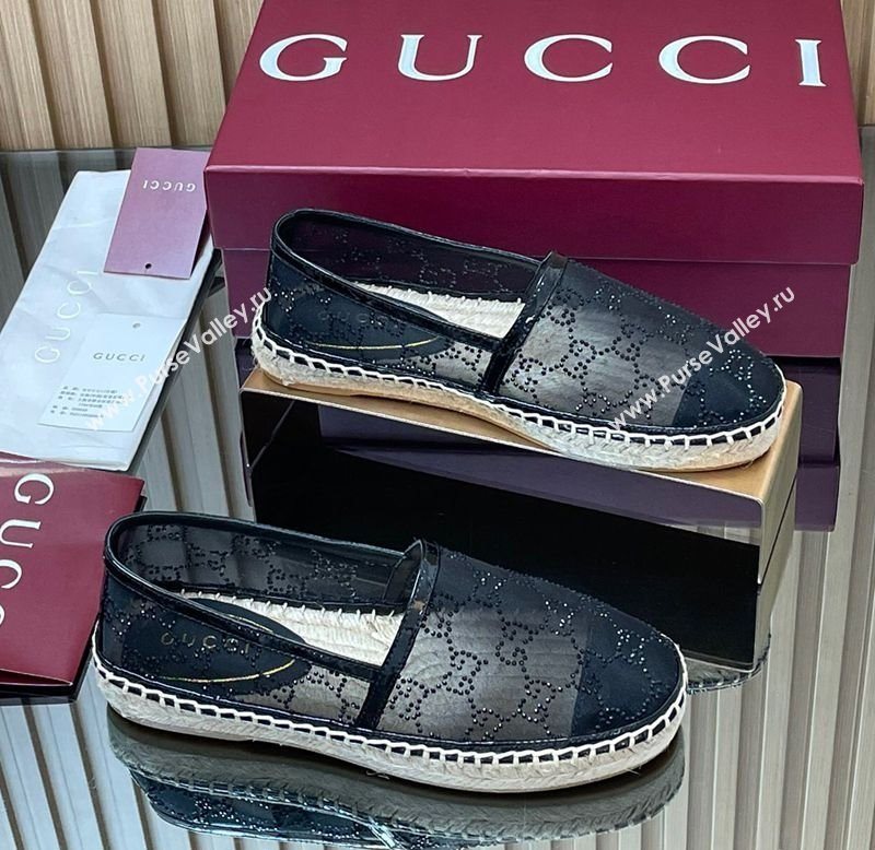 Gucci GG Strass Mesh Espadrilles Flat Black 2025 GG082805 (MD-250828072)