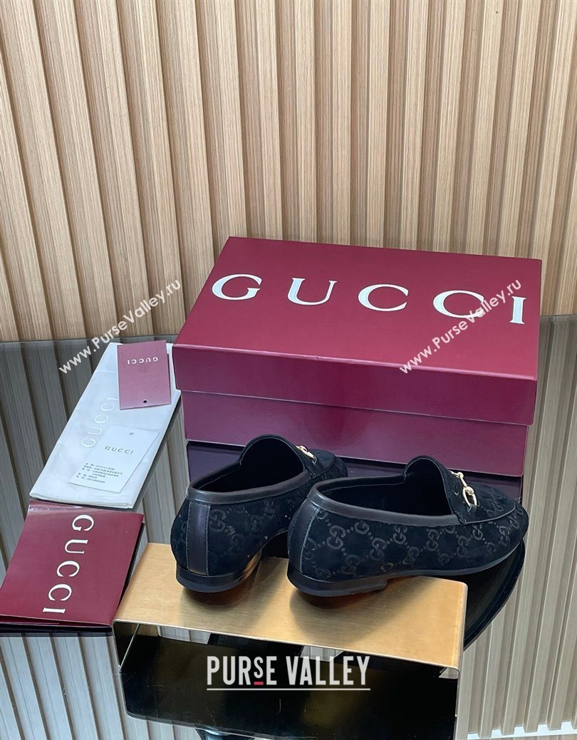 Gucci Jordaan GG Allover Suede Flat Loafers with Horsebit Black 2025 840725 (MD-250828102)