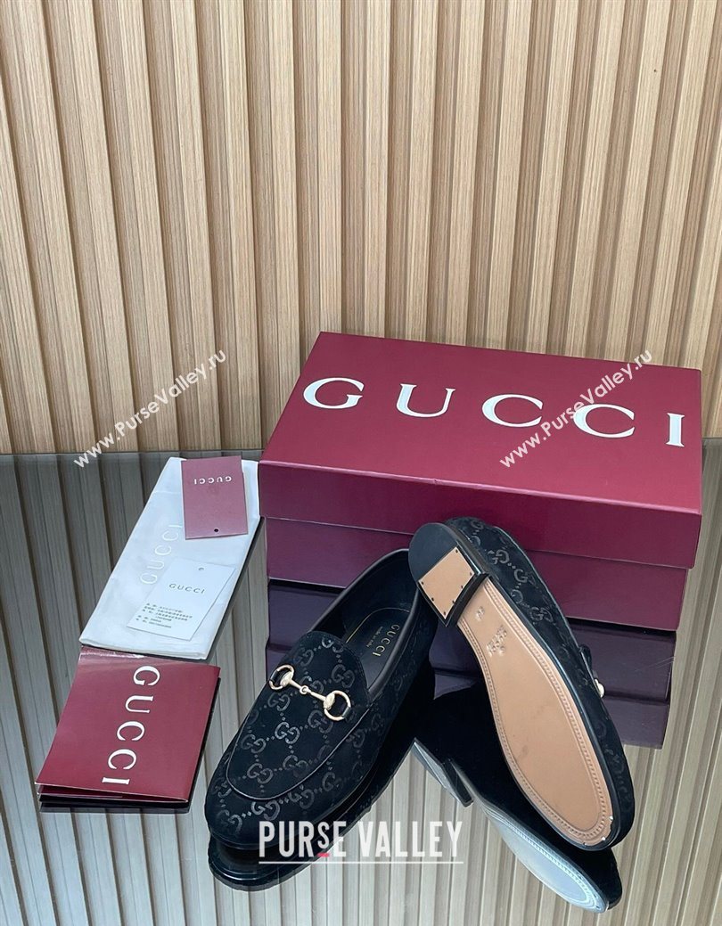 Gucci Jordaan GG Allover Suede Flat Loafers with Horsebit Black 2025 840725 (MD-250828102)