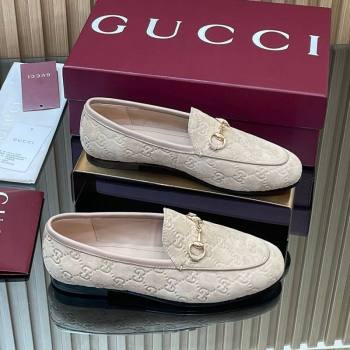 Gucci Jordaan GG Allover Suede Flat Loafers with Horsebit Beige Grey 2025 840725 (MD-250828103)