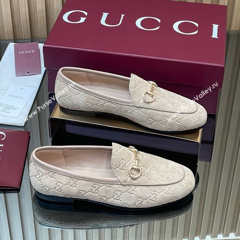 Gucci Jordaan GG Allover Suede Flat Loafers with Horsebit Beige Grey 2025 840725 (MD-250828103)
