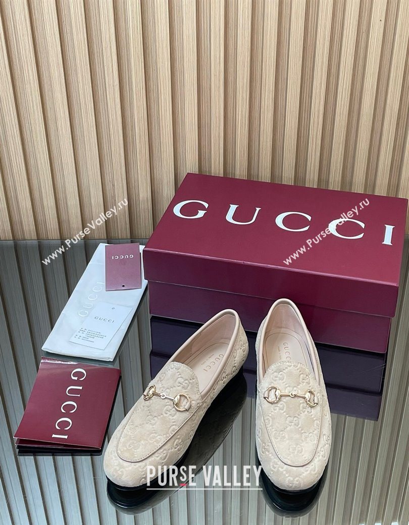 Gucci Jordaan GG Allover Suede Flat Loafers with Horsebit Beige Grey 2025 840725 (MD-250828103)