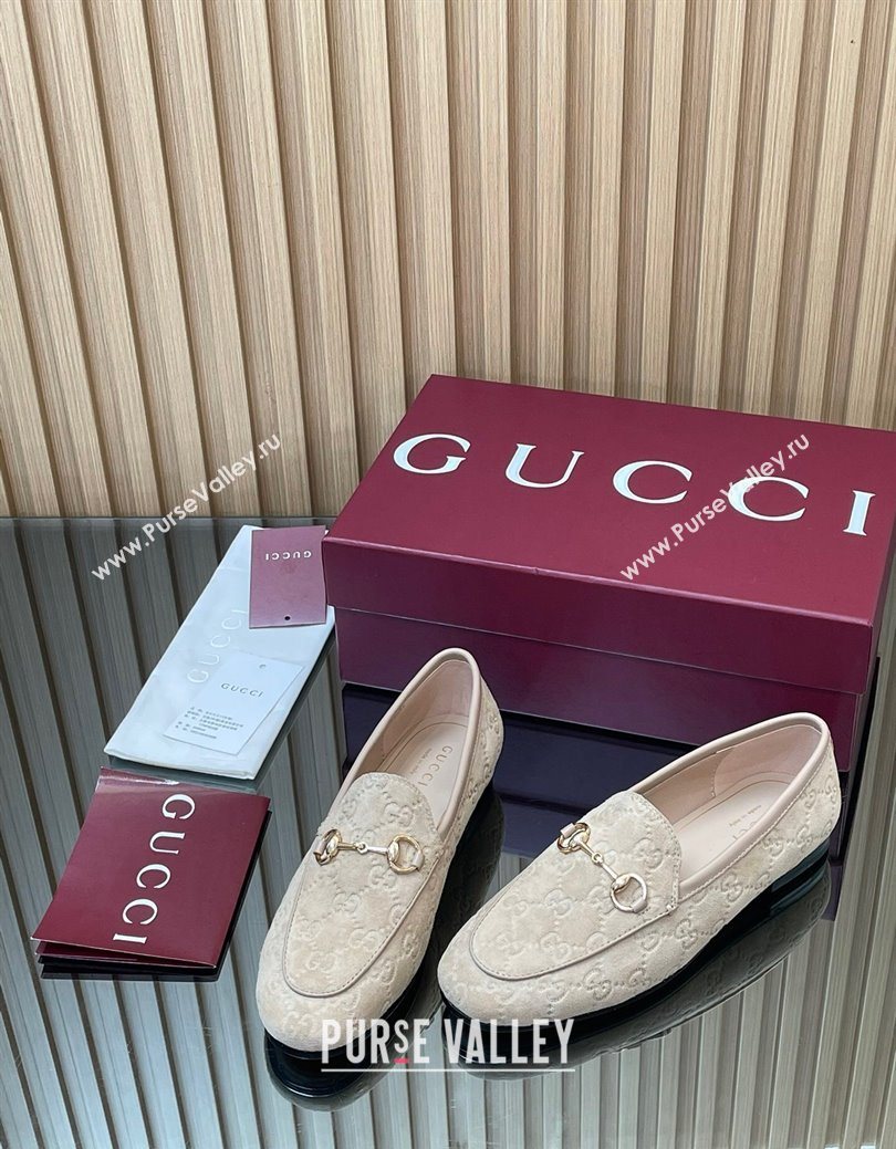 Gucci Jordaan GG Allover Suede Flat Loafers with Horsebit Beige Grey 2025 840725 (MD-250828103)