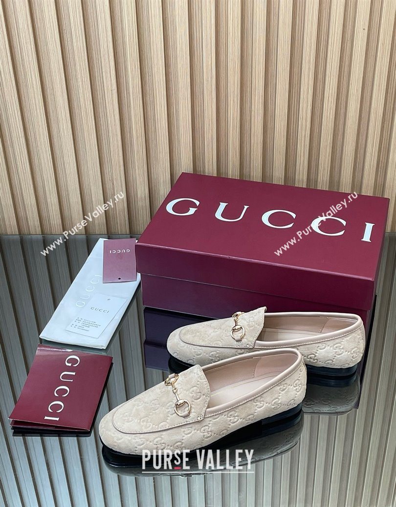 Gucci Jordaan GG Allover Suede Flat Loafers with Horsebit Beige Grey 2025 840725 (MD-250828103)