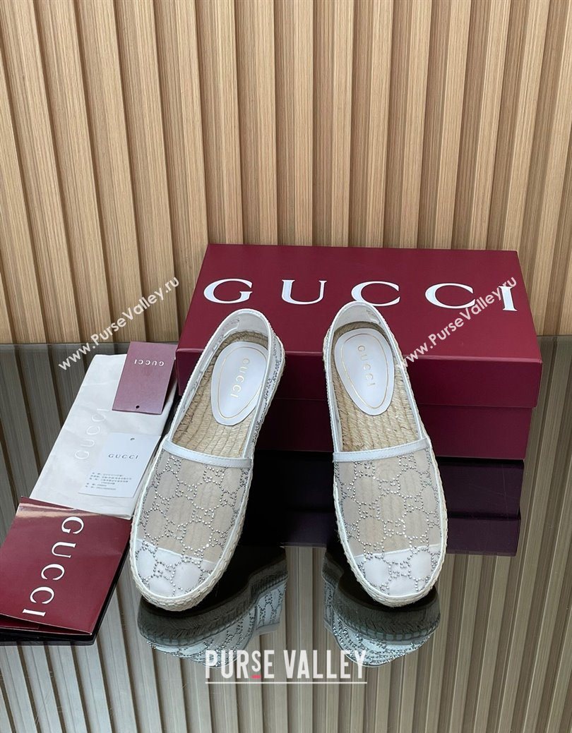 Gucci GG Strass Mesh Espadrilles Flat White 2025 GG082805 (MD-250828075)
