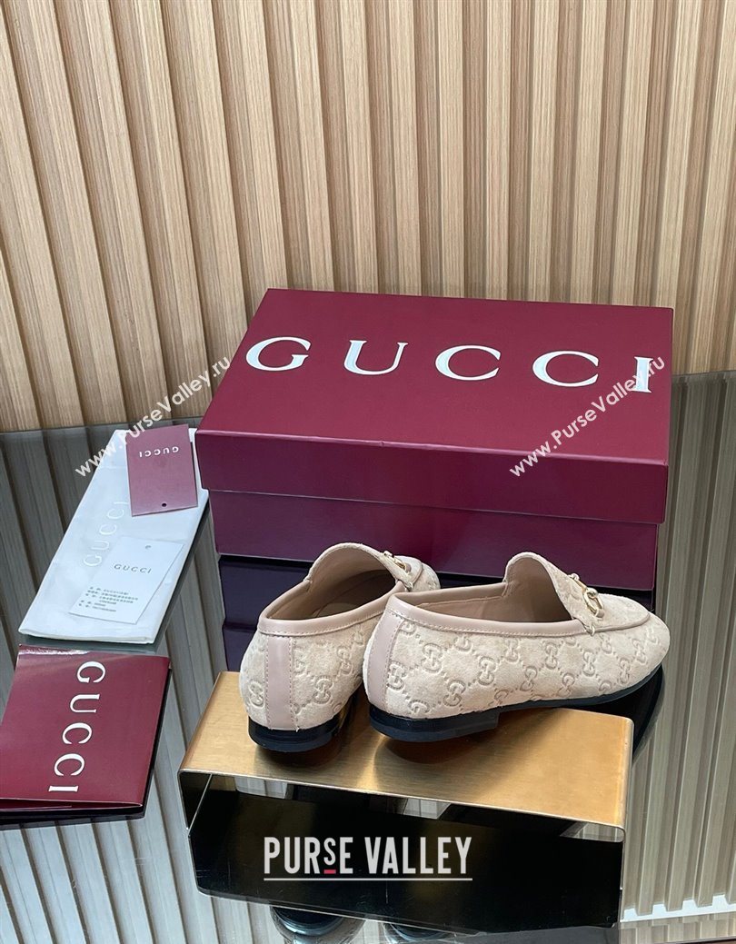 Gucci Jordaan GG Allover Suede Flat Loafers with Horsebit Beige Grey 2025 840725 (MD-250828103)