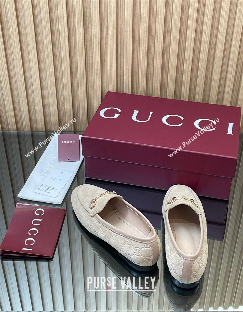Gucci Jordaan GG Allover Suede Flat Loafers with Horsebit Beige Grey 2025 840725 (MD-250828103)