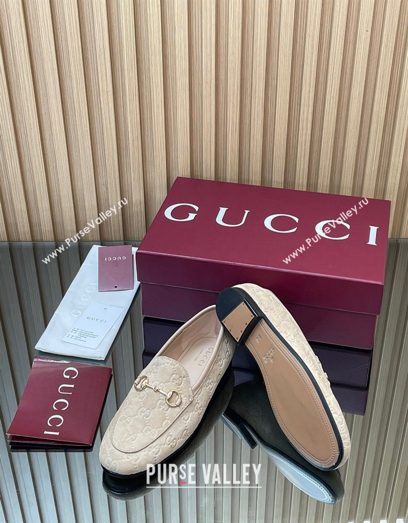 Gucci Jordaan GG Allover Suede Flat Loafers with Horsebit Beige Grey 2025 840725 (MD-250828103)
