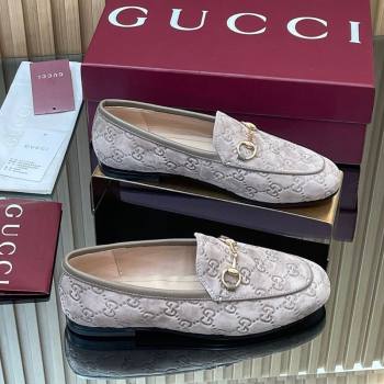 Gucci Jordaan GG Allover Suede Flat Loafers with Horsebit Grey2 2025 840725 (MD-250828104)