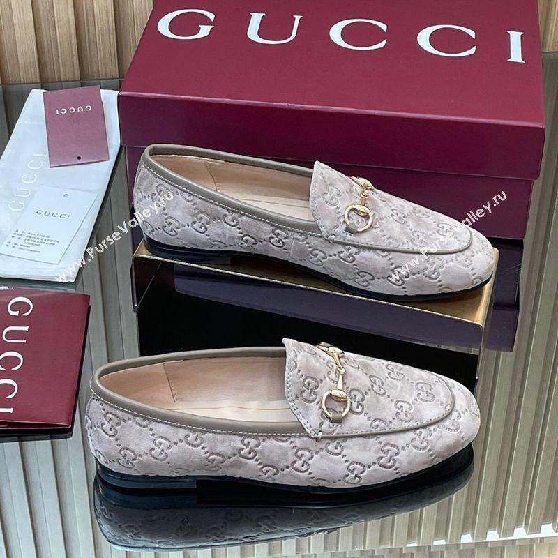 Gucci Jordaan GG Allover Suede Flat Loafers with Horsebit Grey2 2025 840725 (MD-250828104)