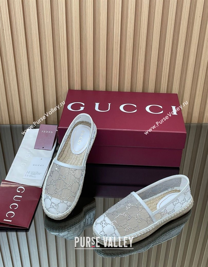 Gucci GG Strass Mesh Espadrilles Flat White 2025 GG082805 (MD-250828075)