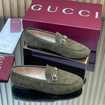 Gucci Jordaan GG Allover Suede Flat Loafers with Horsebit Green 2025 840725 (MD-250828105)